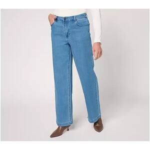 Susan Graver Womens Stretch Denim Wide Leg Jeans Medium Wash Size 14 Blue